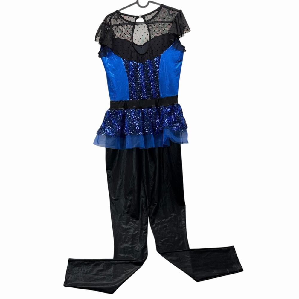 A Wish Come True Womens Dance Costume Blue Sequin Mesh Peplum Jumpsuit XL Adult